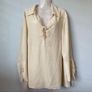 Criss Cross V Neck Tunic Blouse